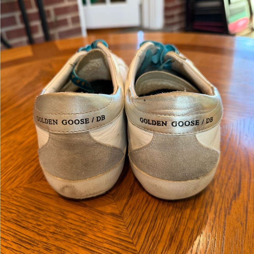 Golden Goose White Sneakers with Silver Star and Blue Laces - Picture 4 of 6